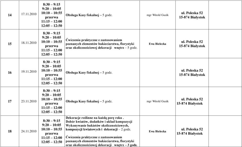 Dobór kwiatów, dodatków i układ kompozycji Wykonywanie bukietów