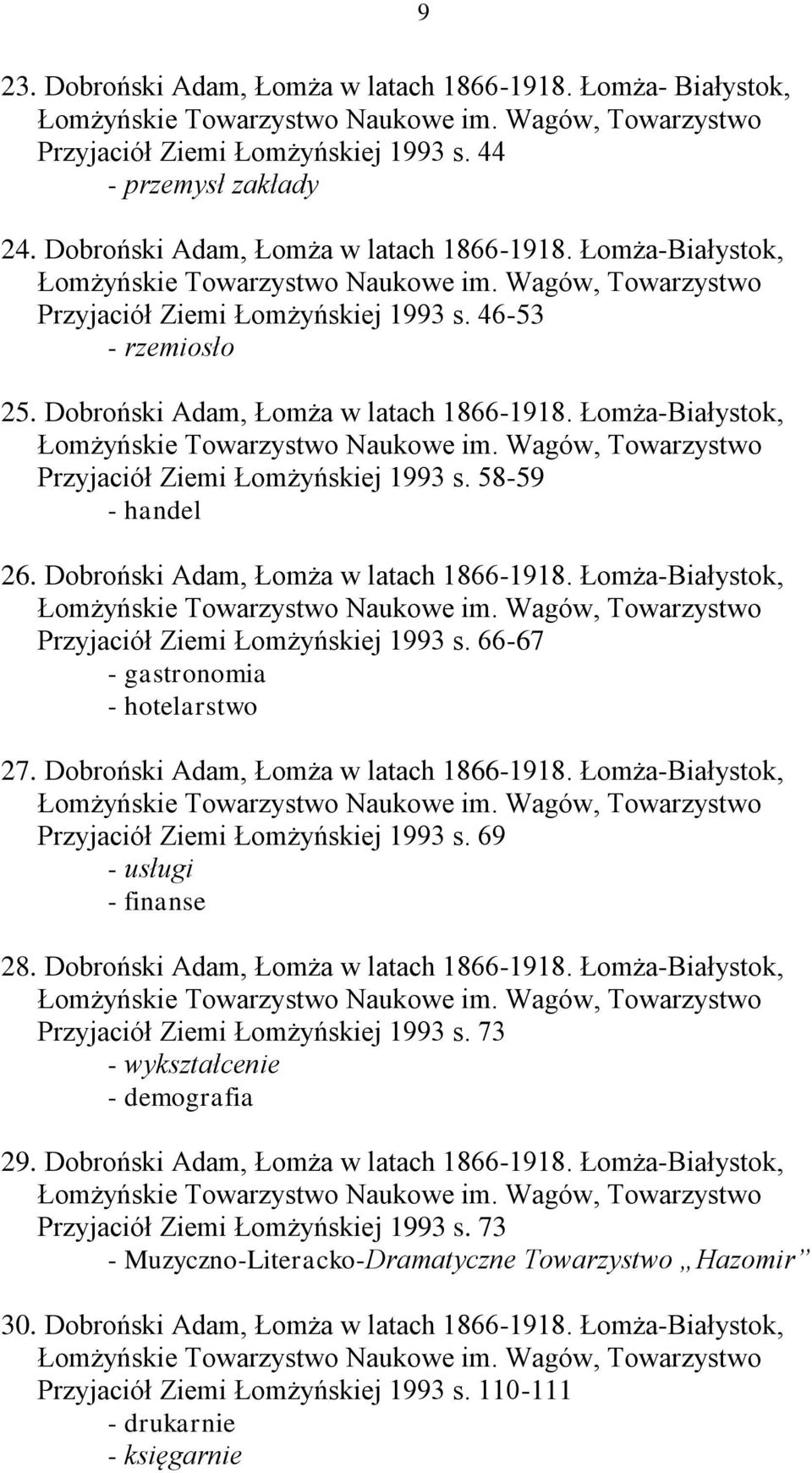 Dobroński Adam, Łomża w latach 1866-1918. Łomża-Białystok, Przyjaciół Ziemi Łomżyńskiej 1993 s. 69 - usługi - finanse 28. Dobroński Adam, Łomża w latach 1866-1918.
