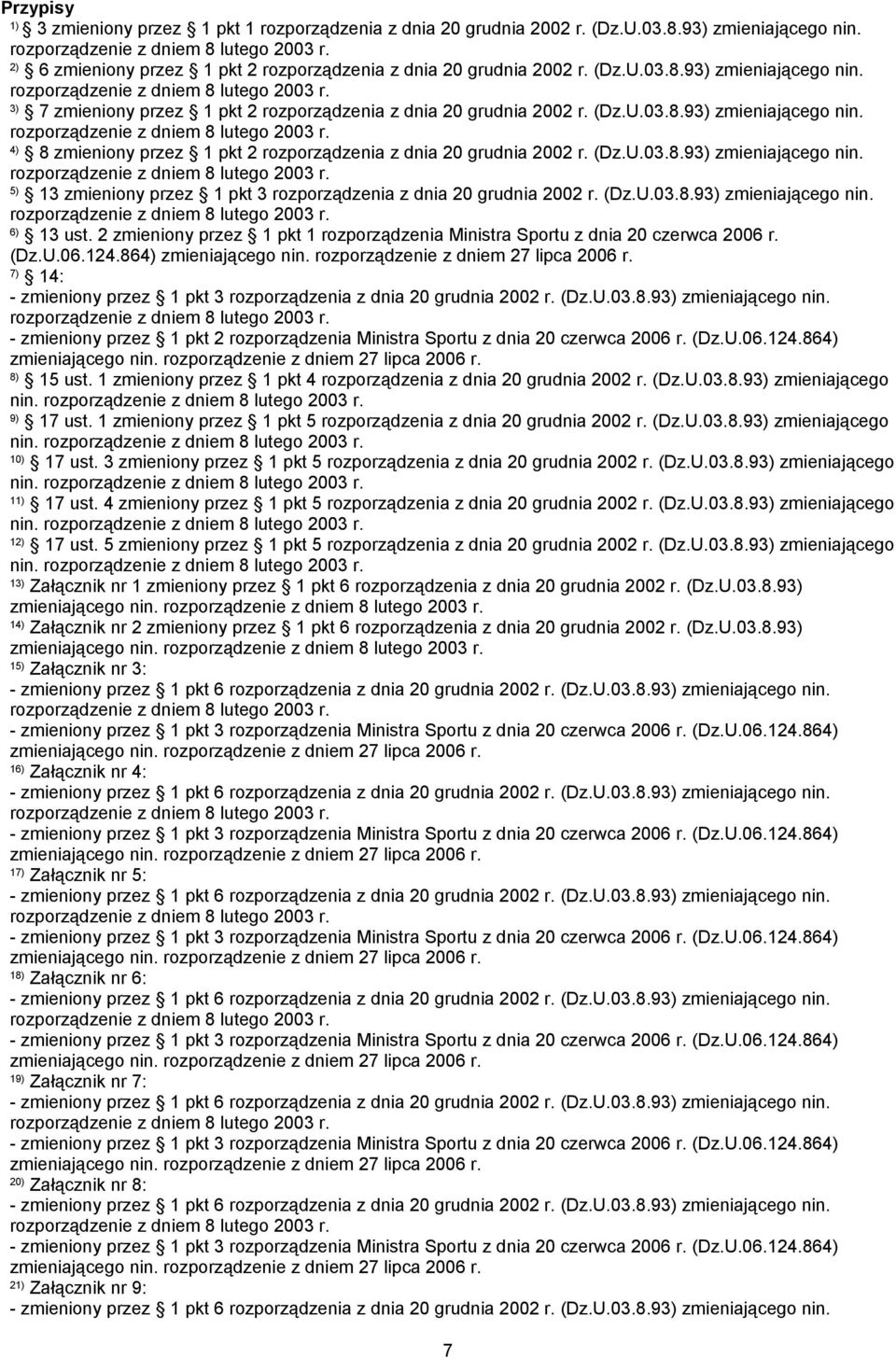 (Dz.U.03.8.93) zmieniającego nin. 6) 13 ust. 2 zmieniony przez 1 pkt 1 rozporządzenia Ministra Sportu z dnia 20 czerwca 2006 r. (Dz.U.06.124.