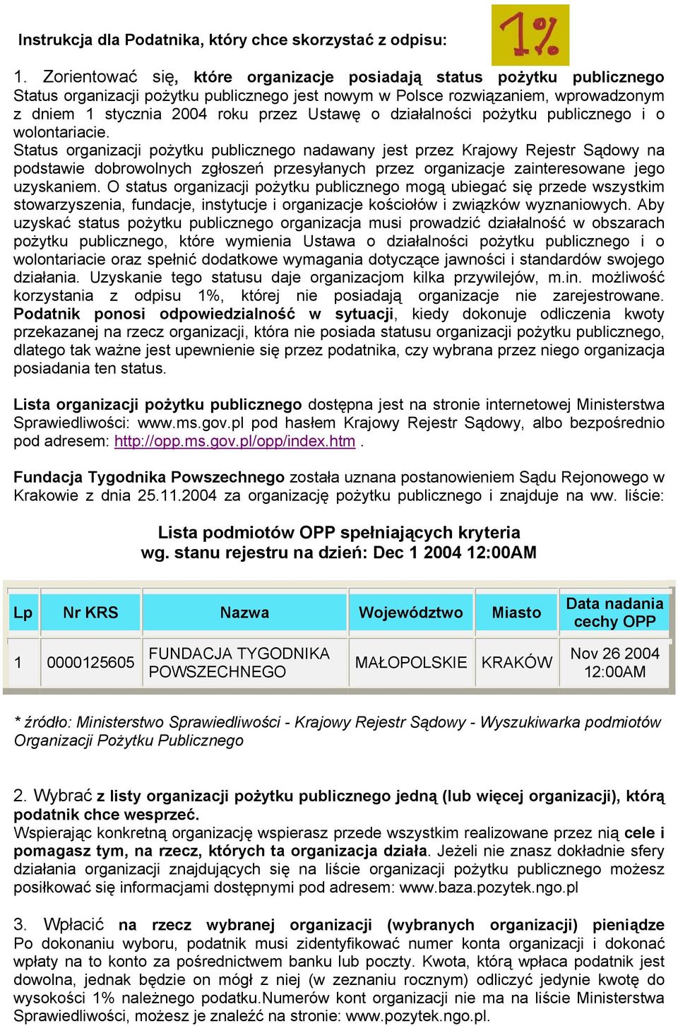 o działalności pożytku publicznego i o wolontariacie.