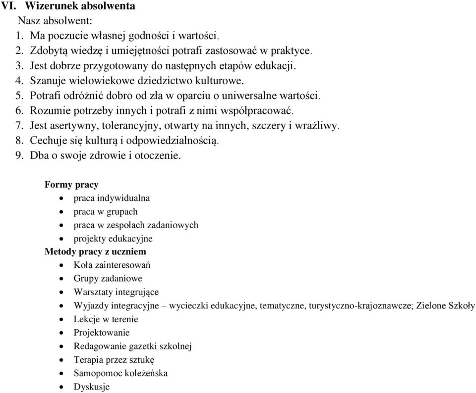 Rozumie potrzeby innych i potrafi z nimi współpracować. 7. Jest asertywny, tolerancyjny, otwarty na innych, szczery i wrażliwy. 8. Cechuje się kulturą i odpowiedzialnością. 9.
