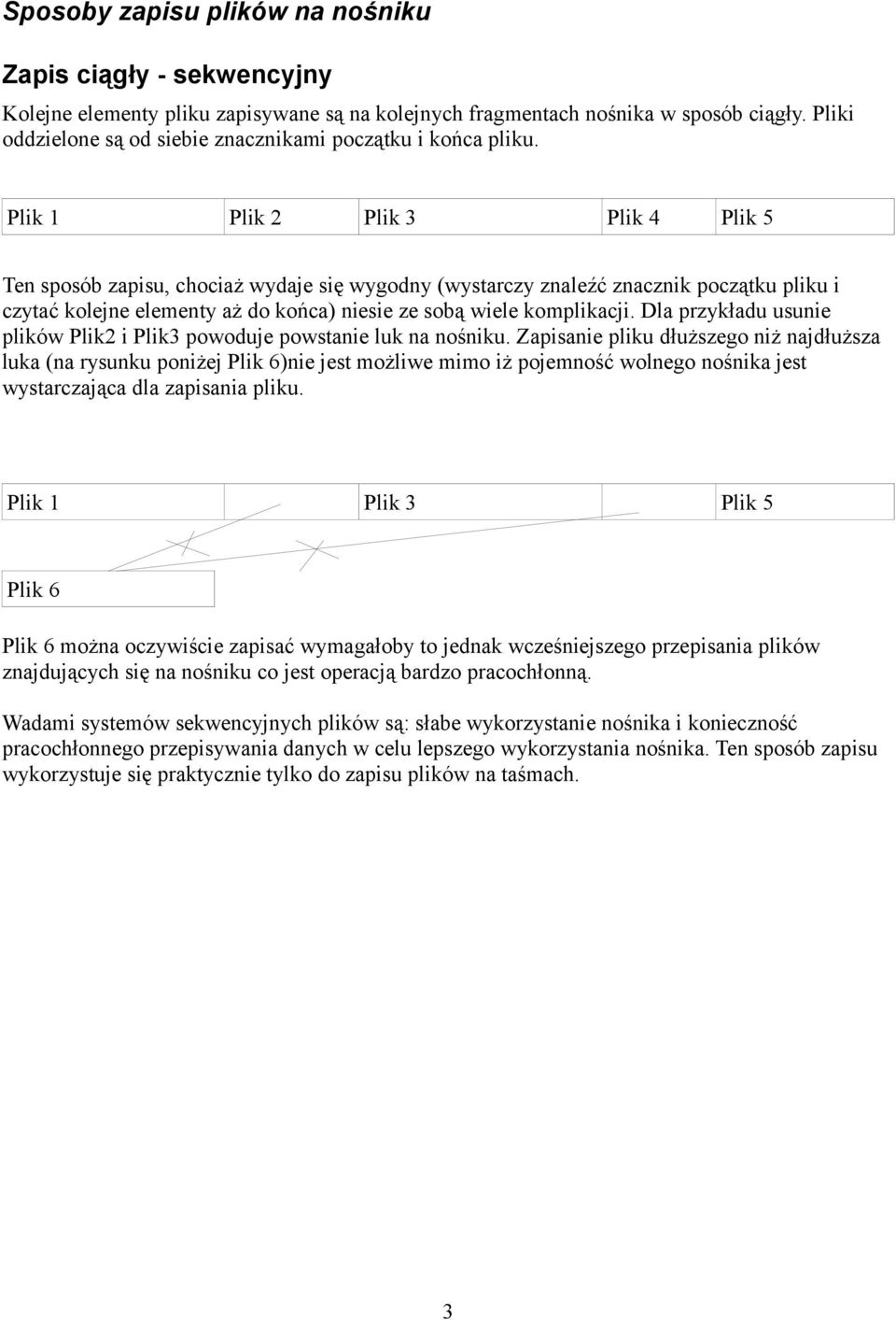 Plik 1 Plik 2 Plik 3 Plik 4 Plik 5 Ten sposób zapisu, chociaż wydaje się wygodny (wystarczy znaleźć znacznik początku pliku i czytać kolejne elementy aż do końca) niesie ze sobą wiele komplikacji.