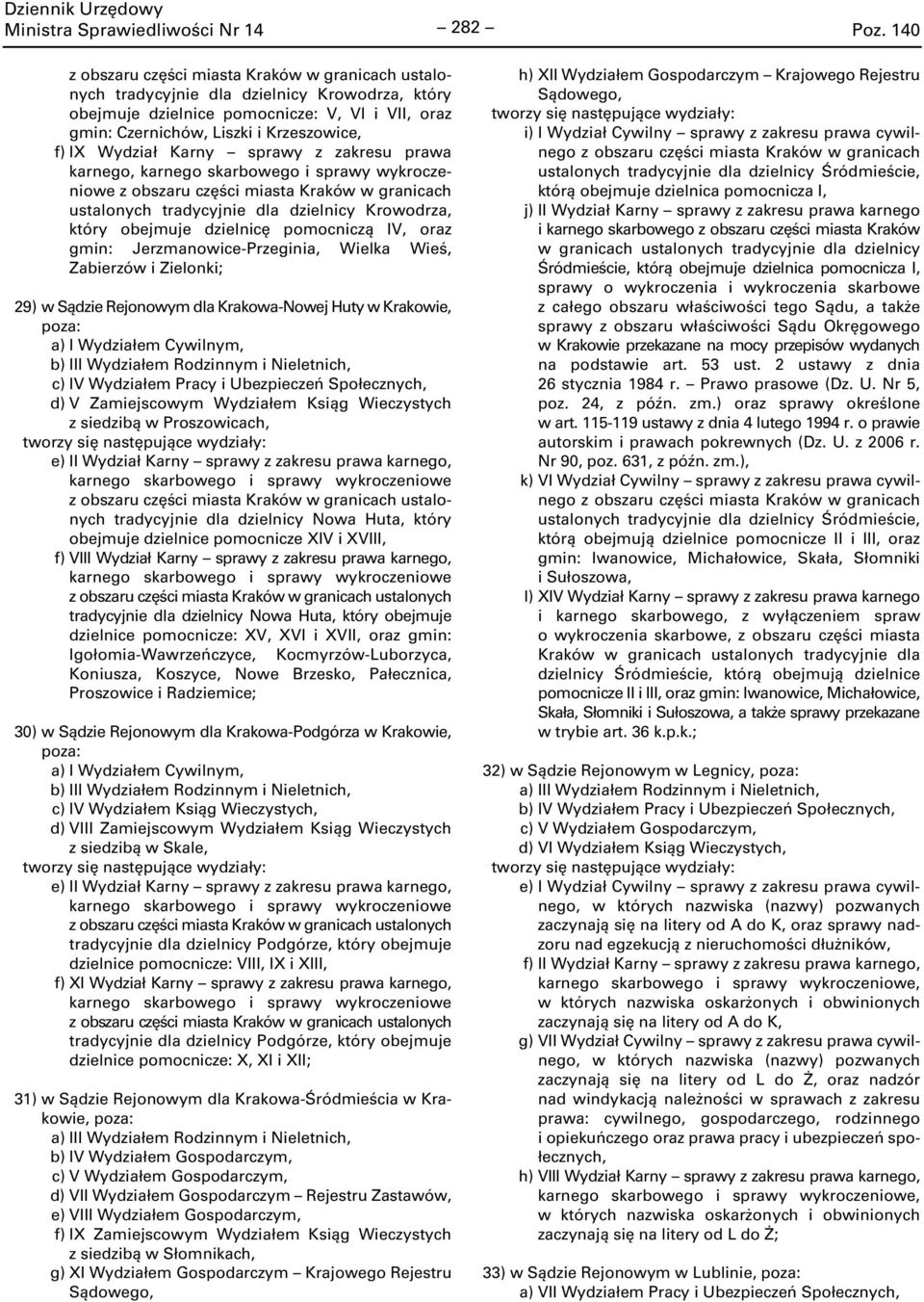 pomocniczą IV, oraz gmin: Jerzmanowice-Przeginia, Wielka Wieś, Zabierzów i Zielonki; 29) w Sądzie Rejonowym dla Krakowa-Nowej Huty w Krakowie, c) IV Wydziałem Pracy i Ubezpieczeń Społecznych, d) V