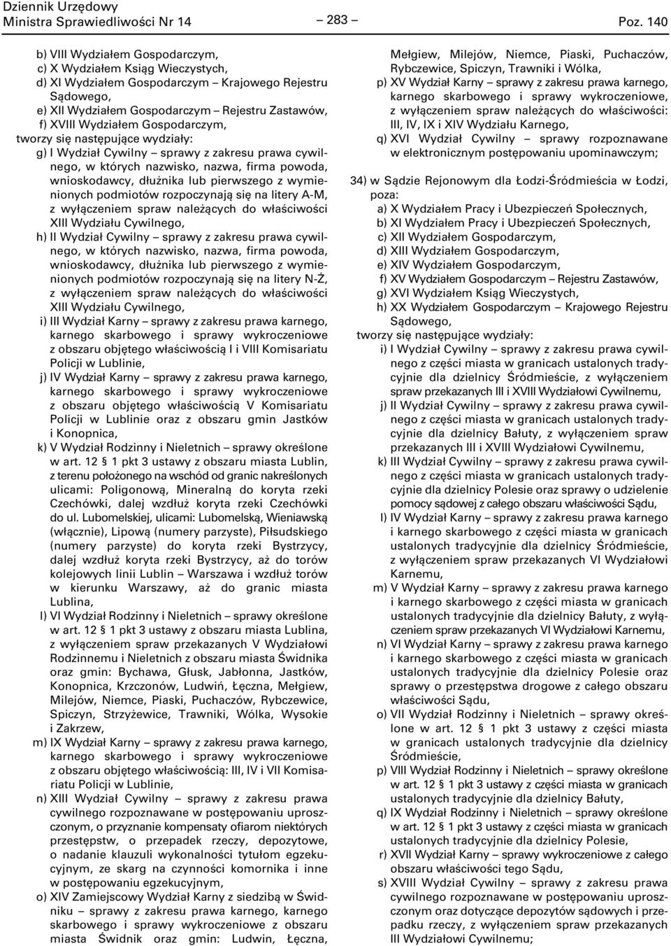 rozpoczynają się na litery A-M, z wyłączeniem spraw należących do właściwości XIII Wydziału Cywilnego, h) II Wydział Cywilny sprawy z zakresu prawa cywilnego, w których nazwisko, nazwa, firma powoda,
