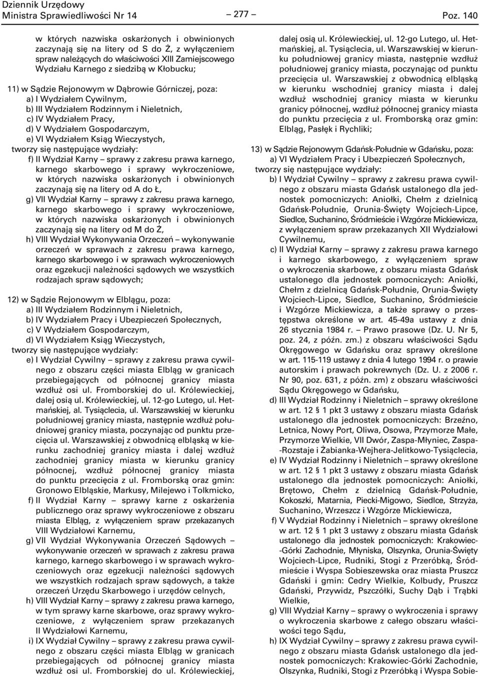 Wykonywania Orzeczeń wykonywanie 12) w Sądzie Rejonowym w Elblągu, b) IV Wydziałem Pracy i Ubezpieczeń Społecznych, d) VI Wydziałem Ksiąg Wieczystych, e) I Wydział Cywilny sprawy z zakresu prawa