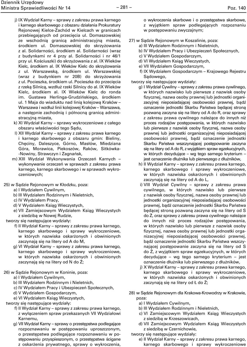 Solidarności (wraz z budynkami nr 4 przy al. Solidarności i nr 46/1 przy ul. Kościuszki) do skrzyżowania z al. IX Wieków Kielc, środkiem al. IX Wieków Kielc do skrzyżowania z ul.