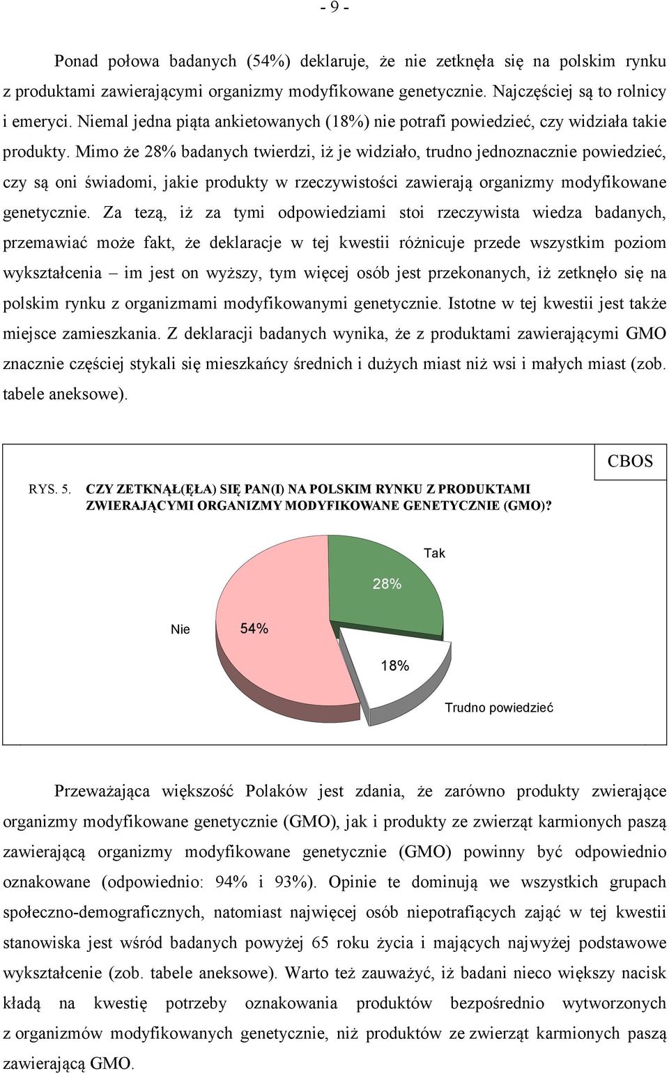 Mimo że 28% badanych twierdzi, iż je widziało, trudno jednoznacznie powiedzieć, czy są oni świadomi, jakie produkty w rzeczywistości zawierają organizmy modyfikowane genetycznie.