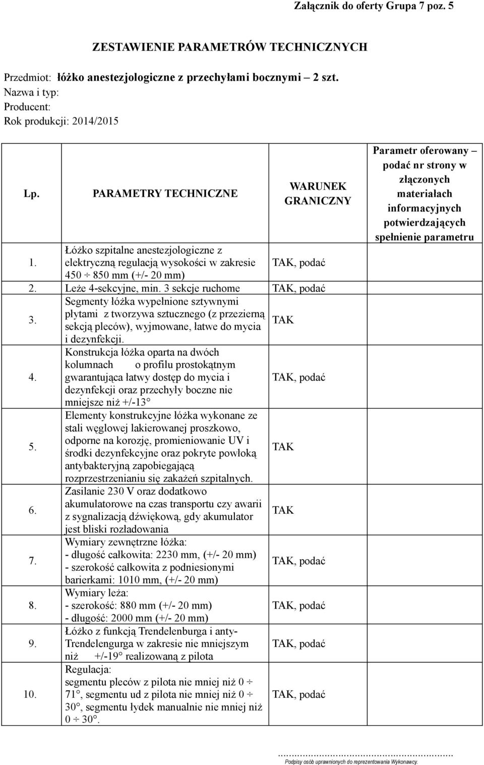 3 sekcje ruchome, podać 3. Segmenty łóżka wypełnione sztywnymi płytami z tworzywa sztucznego (z przezierną sekcją pleców), wyjmowane, łatwe do mycia i dezynfekcji.