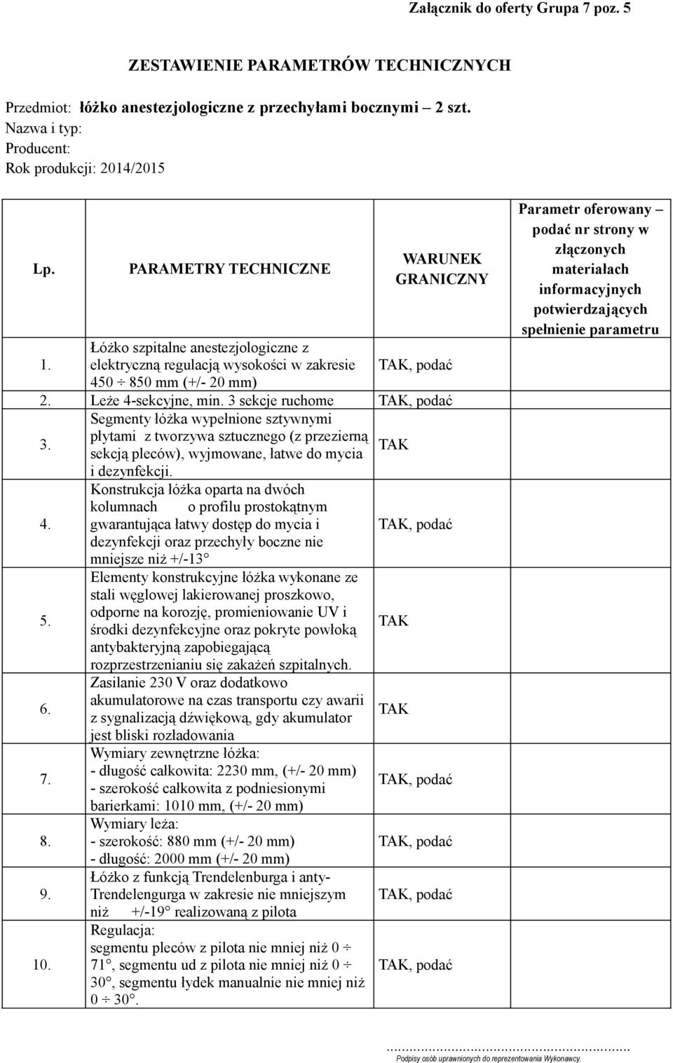 3 sekcje ruchome, podać 3. Segmenty łóżka wypełnione sztywnymi płytami z tworzywa sztucznego (z przezierną sekcją pleców), wyjmowane, łatwe do mycia i dezynfekcji.