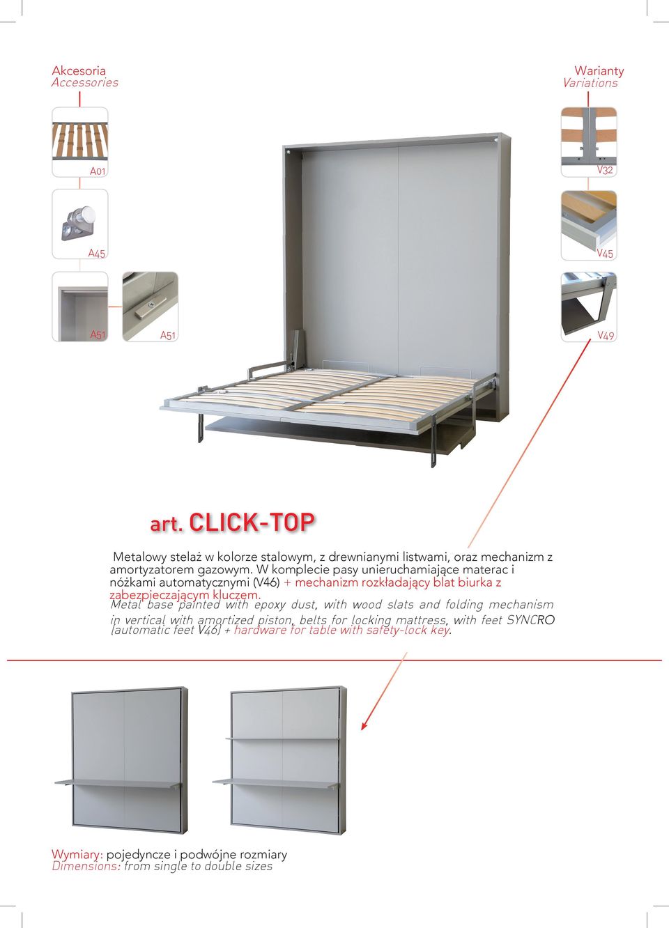 Metal base painted with epoxy dust, with wood slats and folding mechanism in vertical with amortized piston, belts for locking mattress, with