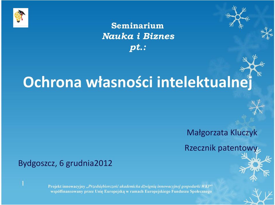 Małgorzata Kluczyk Rzecznik patentowy 1 Projekt innowacyjny