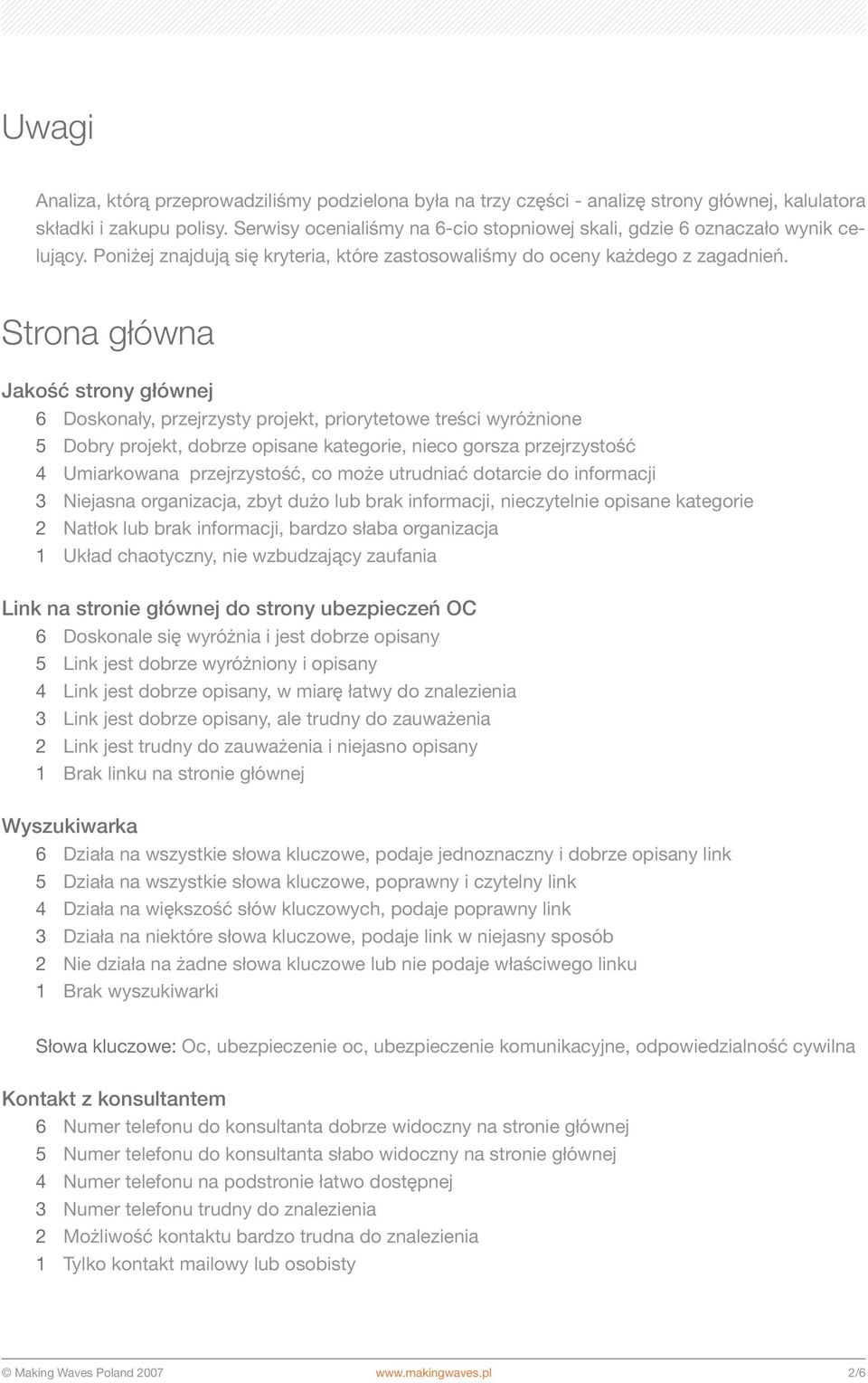 Strona główna Jakość strony głównej 6 Doskonały, przejrzysty projekt, priorytetowe treści wyróżnione 5 Dobry projekt, dobrze opisane kategorie, nieco gorsza przejrzystość 4 Umiarkowana przejrzystość,