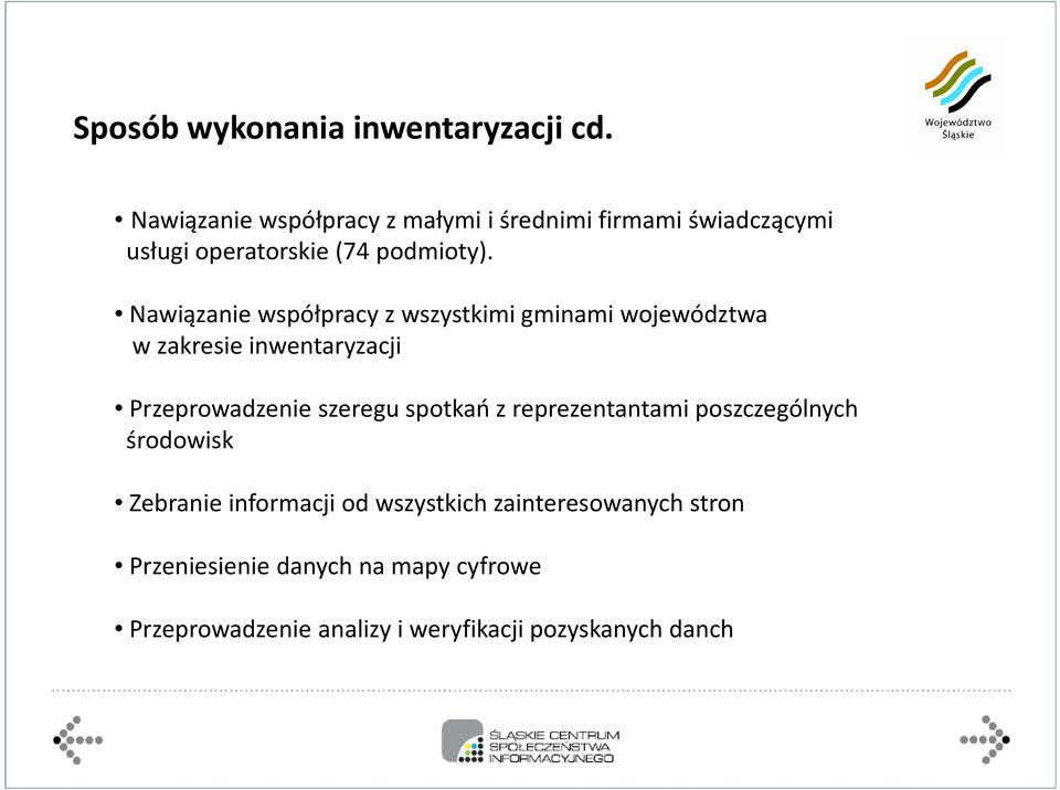 Nawiązanie współpracy z wszystkimi gminami województwa w zakresie inwentaryzacji Przeprowadzenie szeregu