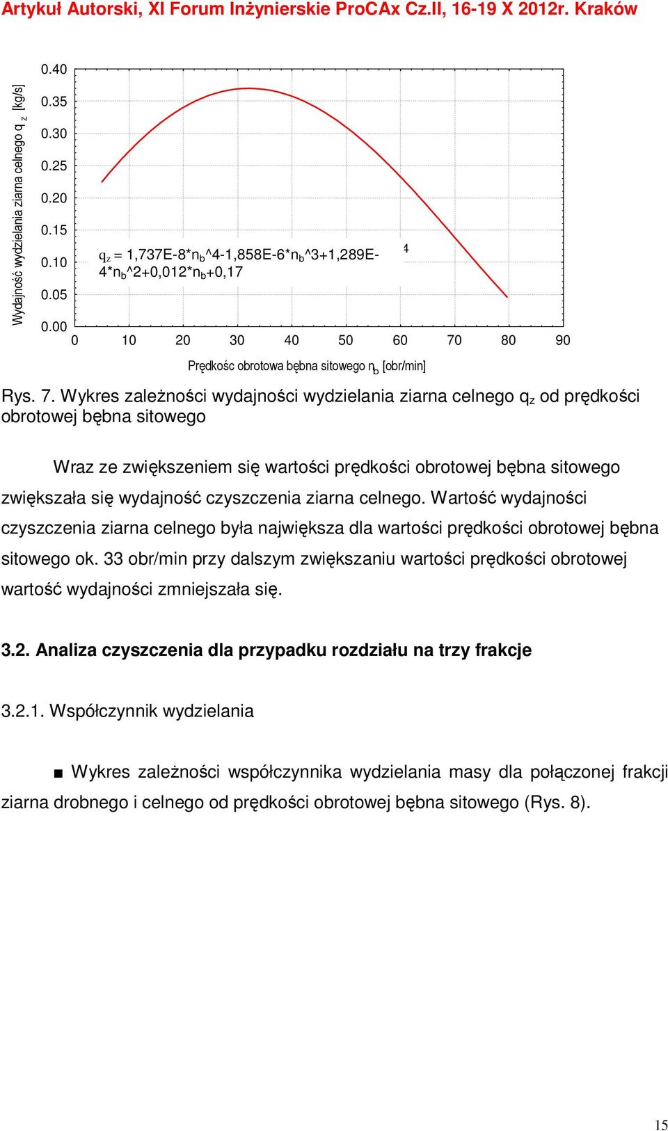 80 90 Prędkośc obrotowa bębna sitowego n b [obr/min] Rys. 7.