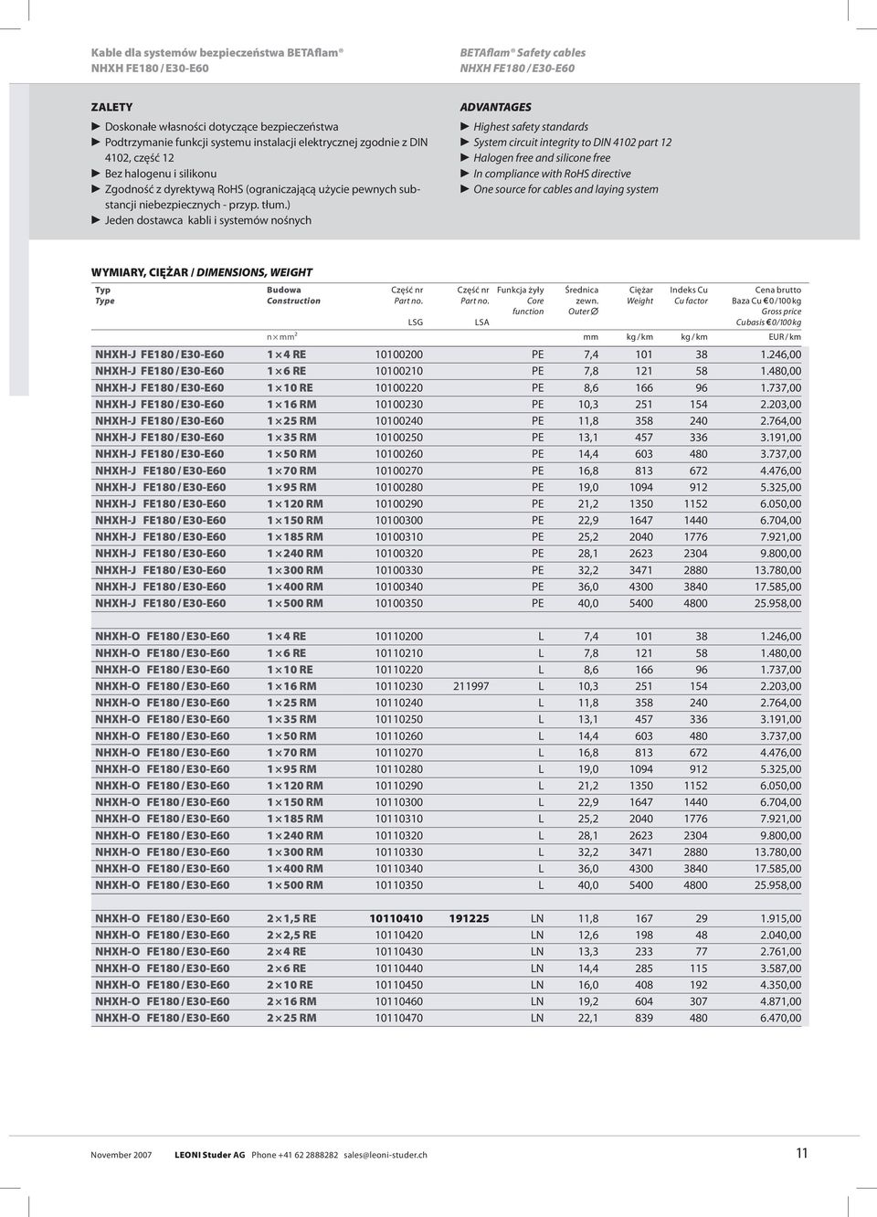 ) Jeden dostawca kabli i systemów nośnych ADVANTAGES Highest safety standards System circuit integrity to DIN 4102 part 12 Halogen free and silicone free In compliance with RoHS directive One source