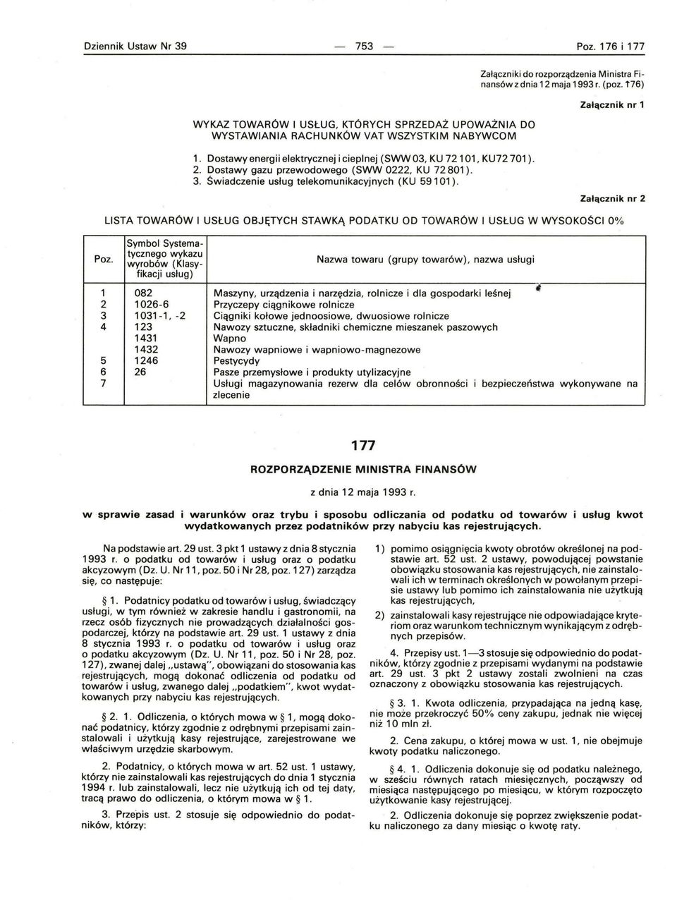 Załączniki do rozporządzenia Ministra Finansów z dnia 12 maja 1993 r. (poz.