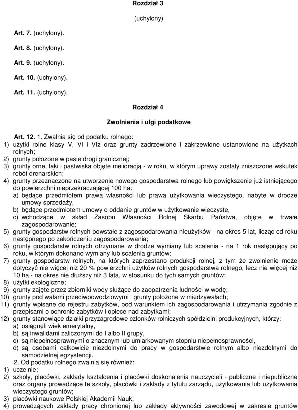 . (uchylony). Rozdział 4 Zwolnienia i ulgi podatkowe Art. 12