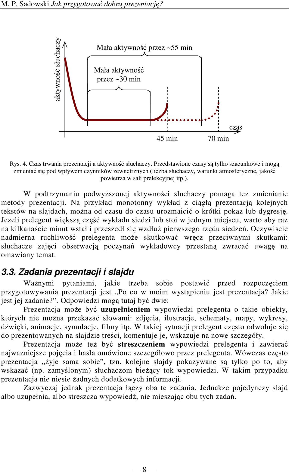 W podtrzymaniu podwyŝszonej aktywności słuchaczy pomaga teŝ zmienianie metody prezentacji.