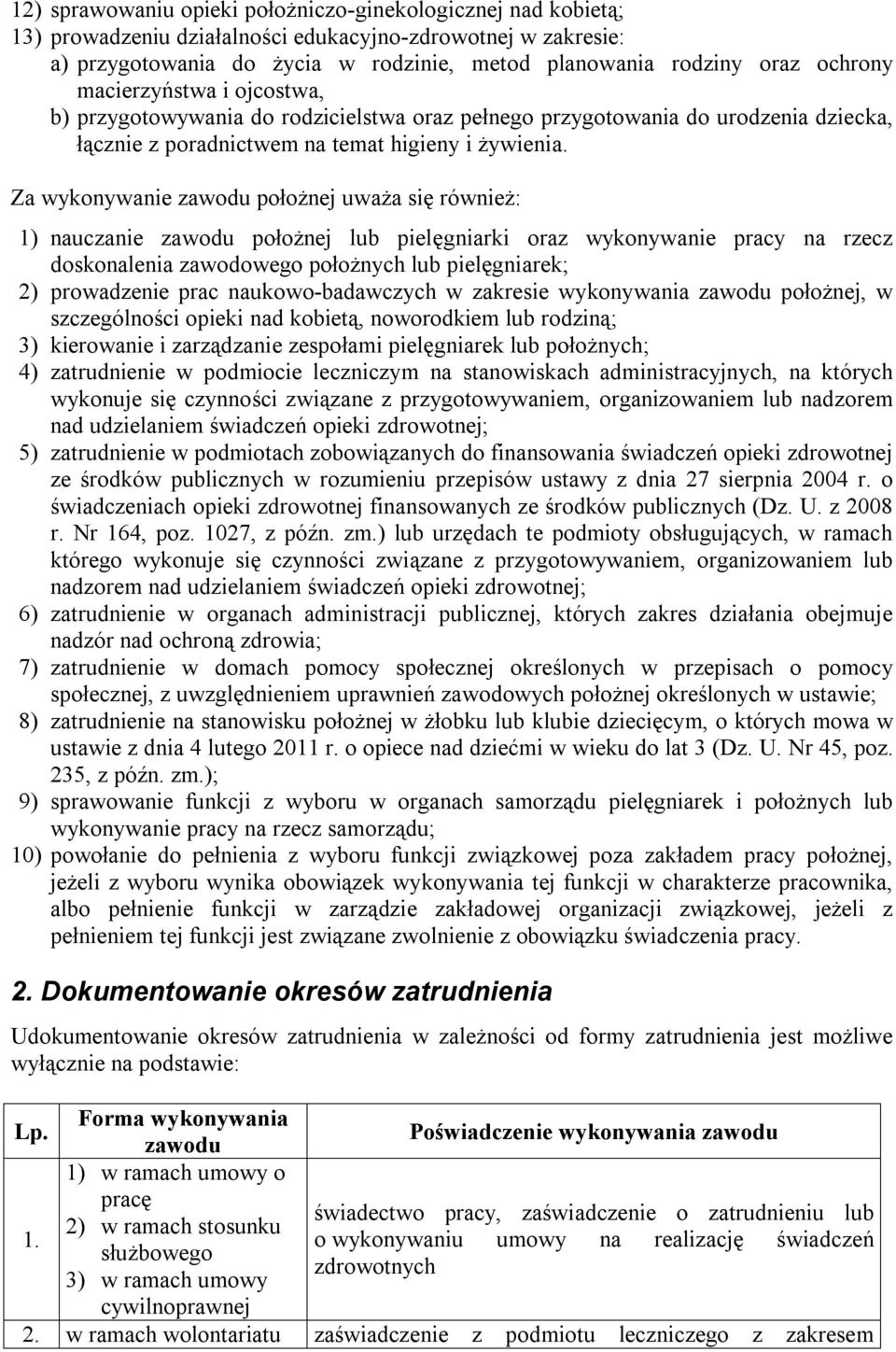 Za wykonywanie zawodu położnej uważa się również: 1) nauczanie zawodu położnej lub pielęgniarki oraz wykonywanie pracy na rzecz doskonalenia zawodowego położnych lub pielęgniarek; 2) prowadzenie prac