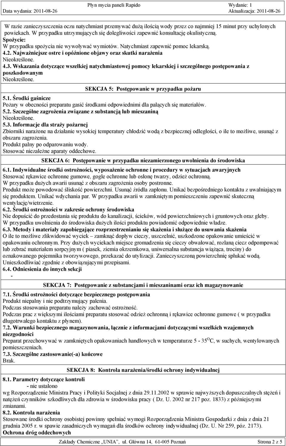 Najważniejsze ostre i opóźnione objawy oraz skutki narażenia 4.3.