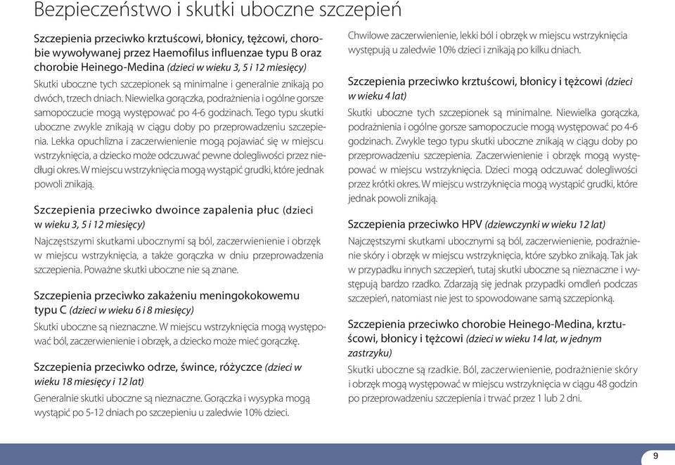 Niewielka gorączka, podrażnienia i ogólne gorsze samopoczucie mogą występować po 4-6 godzinach. Tego typu skutki uboczne zwykle znikają w ciągu doby po przeprowadzeniu szczepienia.