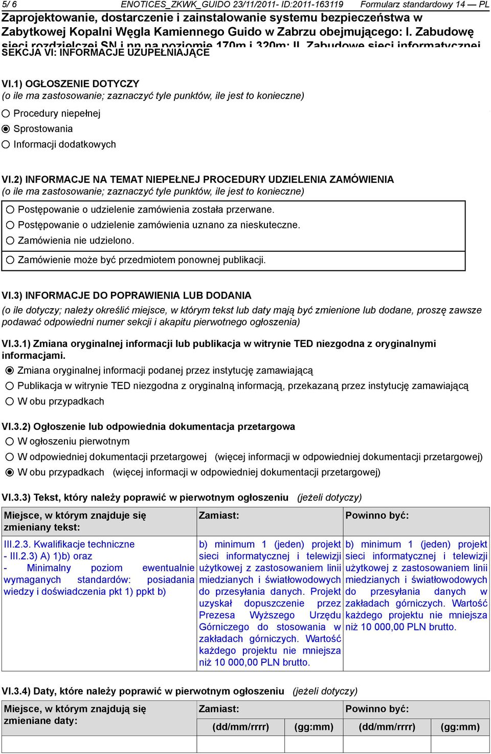 Sprostowania Informacji dodatkowych VI.