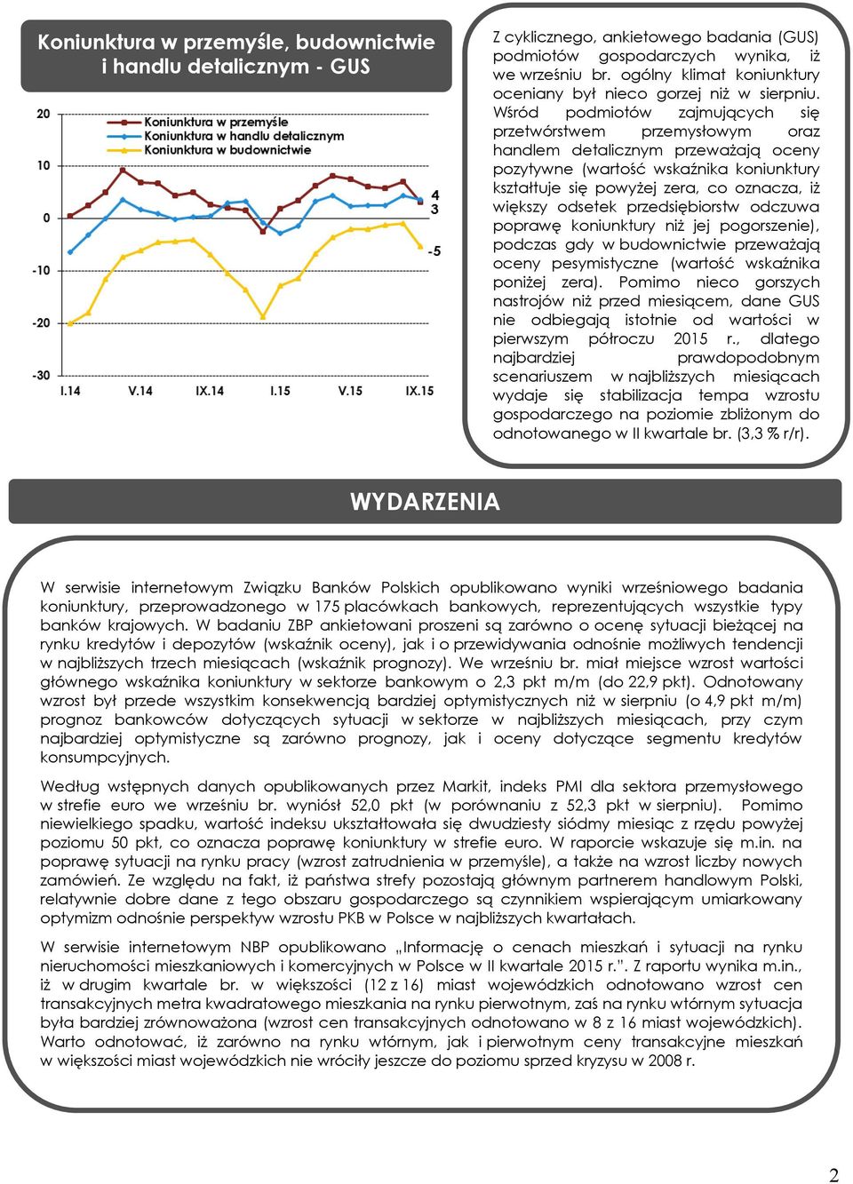 Wśród podmiotów zajmujących się przetwórstwem przemysłowym oraz handlem detalicznym przeważają oceny pozytywne (wartość wskaźnika koniunktury kształtuje się powyżej zera, co oznacza, iż większy