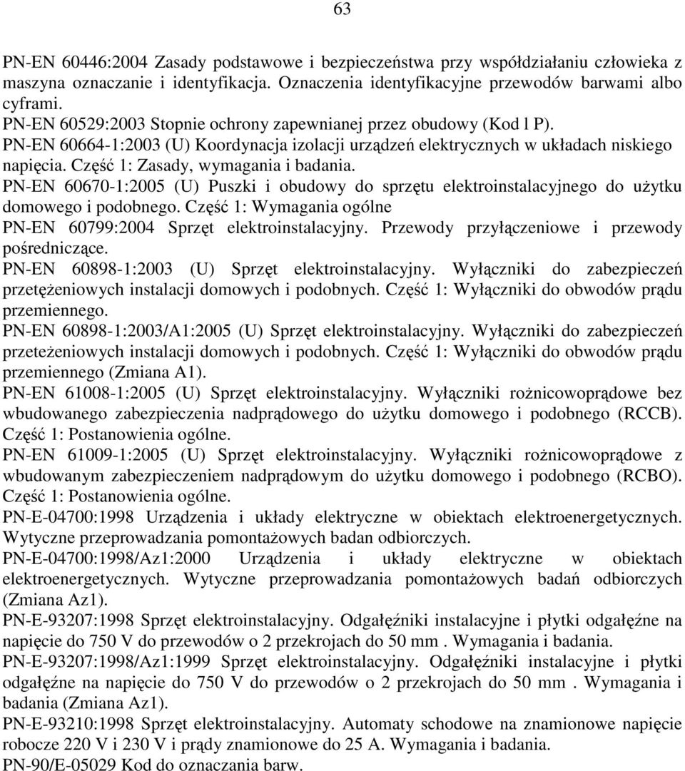 Część 1: Zasady, wymagania i badania. PN-EN 60670-1:2005 (U) Puszki i obudowy do sprzętu elektroinstalacyjnego do użytku domowego i podobnego.