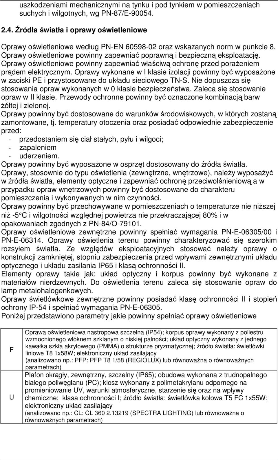 Oprawy oświetleniowe powinny zapewniać właściwą ochronę przed porażeniem prądem elektrycznym.