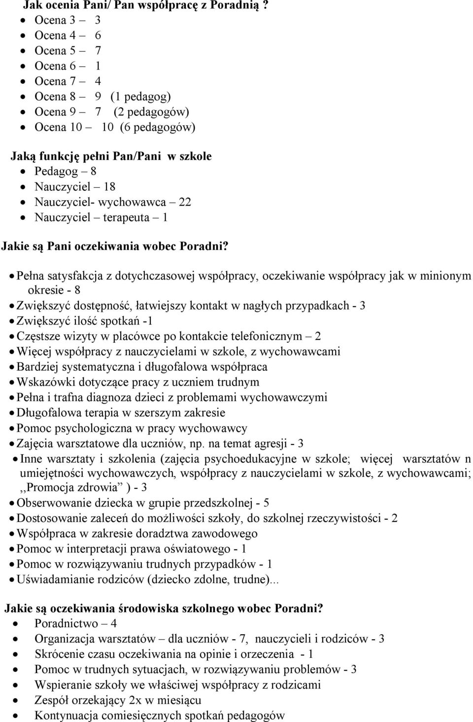 wychowawca 22 Nauczyciel terapeuta 1 Jakie są Pani oczekiwania wobec Poradni?