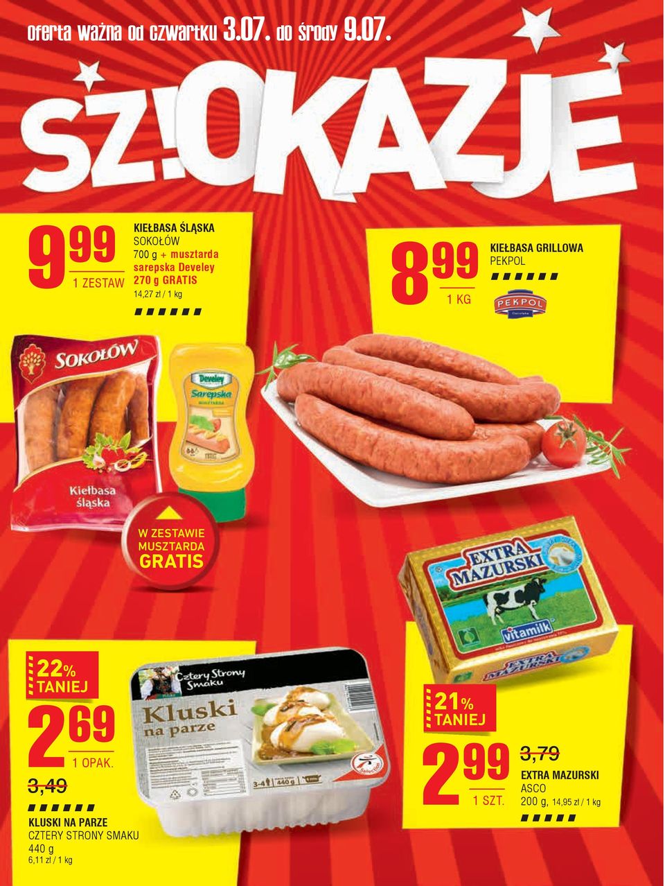 9 99 1 ZESTAW KIEŁBASA śląska SOKOŁÓW 700 g + musztarda sarepska Develey 270 g