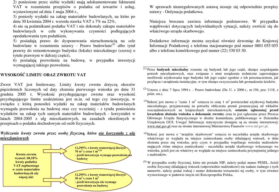wzrosła stawka VAT z 7% na 22%, 4) nie są podatnikami podatku VAT i nie dokonały zakupu materiałów budowlanych w celu wykonywania czynności podlegających opodatkowaniu tym podatkiem, 5) posiadają