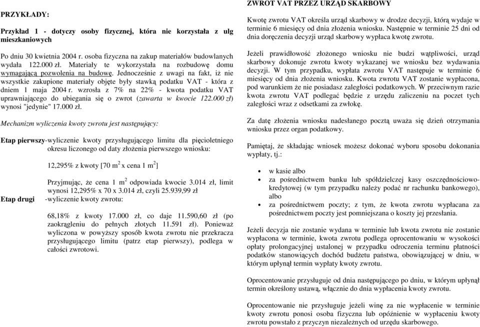 Jednocześnie z uwagi na fakt, iŝ nie wszystkie zakupione materiały objęte były stawką podatku VAT - która z dniem 1 maja 2004 r.