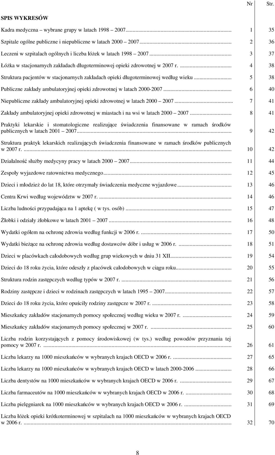 ... 4 38 Struktura pacjentów w stacjonarnych zakładach opieki długoterminowej według wieku... 5 38 Publiczne zakłady ambulatoryjnej opieki zdrowotnej w latach 2000-2007.