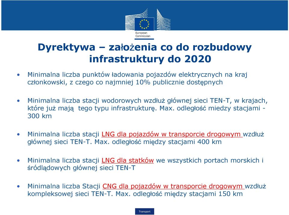 odległość miedzy stacjami - 300 km Minimalna liczba stacji LNG dla pojazdów w transporcie drogowym wzdłuż głównej sieci TEN-T. Max.