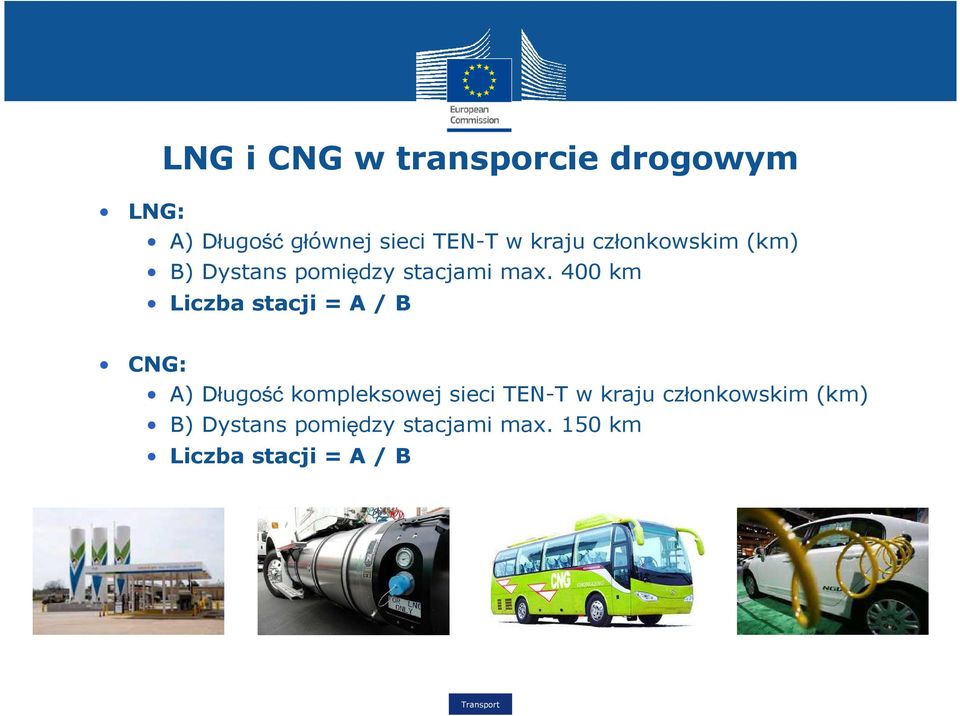 400 km Liczba stacji = A / B CNG: A) Długość kompleksowej sieci TEN-T w