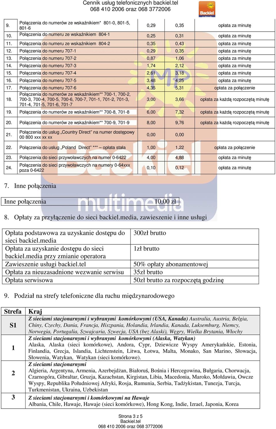 Połączenia do numeru 707-3 1,74 2,12 opłata za minutę 15. Połączenia do numeru 707-4 2,61 3,18 opłata za minutę 16. Połączenia do numeru 707-5 3,48 4,25 opłata za minutę 17.