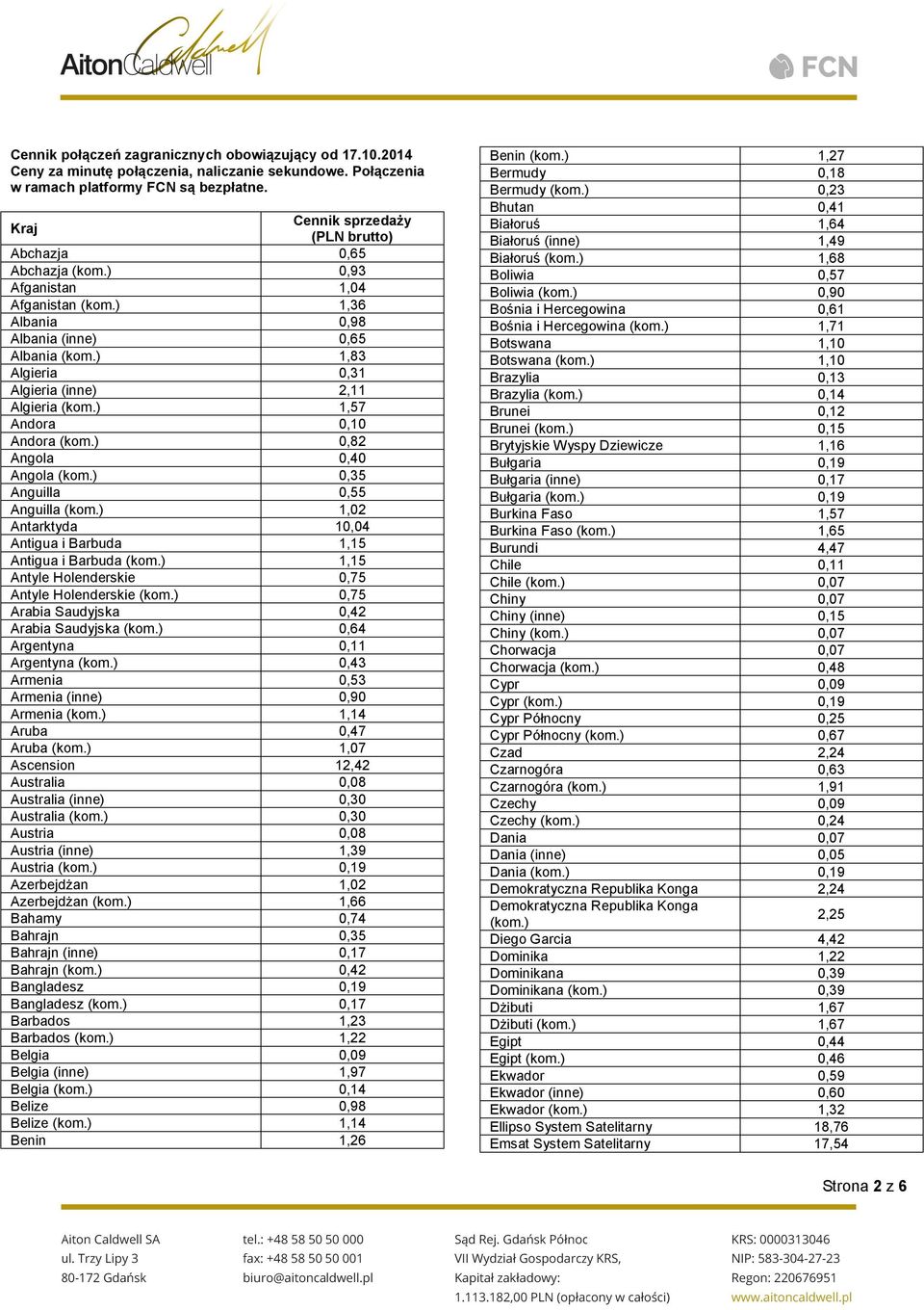 ) 1,83 Algieria 0,31 Algieria (inne) 2,11 Algieria (kom.) 1,57 Andora 0,10 Andora (kom.) 0,82 Angola 0,40 Angola (kom.) 0,35 Anguilla 0,55 Anguilla (kom.