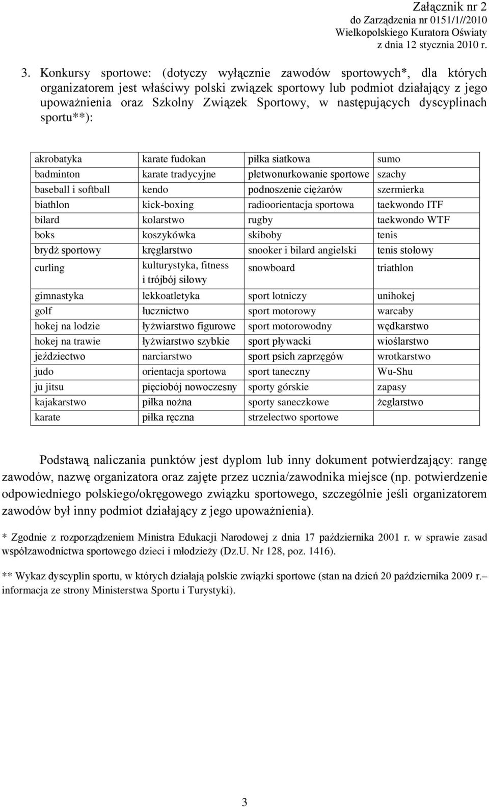 następujących dyscyplinach sportu**): akrobatyka karate fudokan piłka siatkowa sumo badminton karate tradycyjne płetwonurkowanie sportowe szachy baseball i softball kendo podnoszenie ciężarów