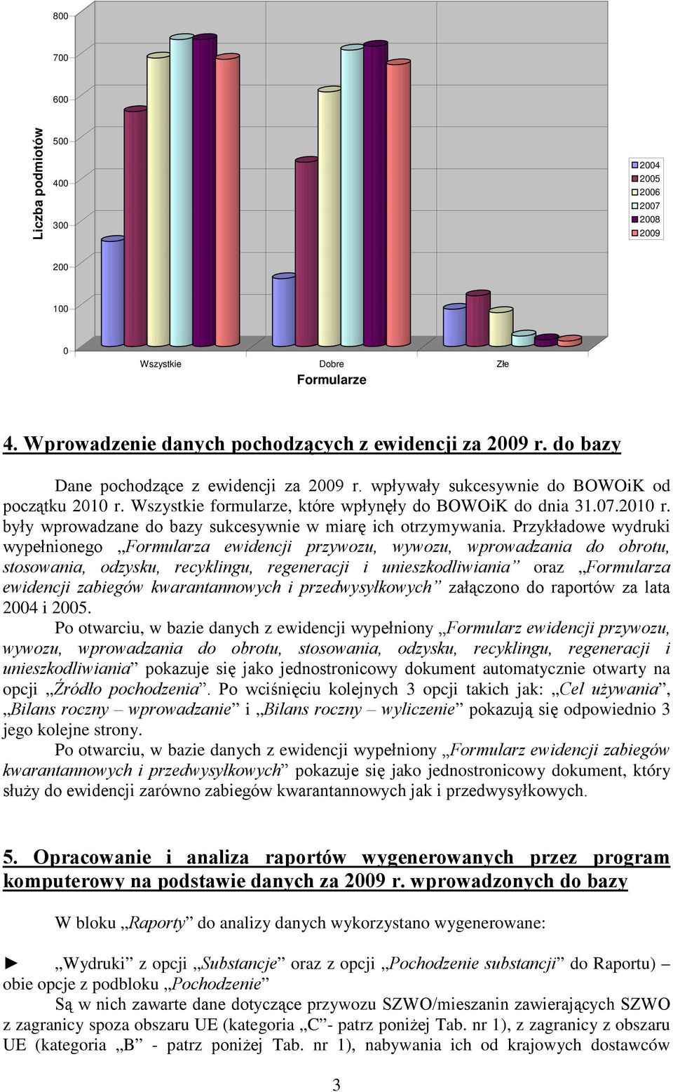 Przykładowe wydruki wypełnionego Formularza ewidencji przywozu, wywozu, wprowadzania do obrotu, stosowania, odzysku, recyklingu, regeneracji i unieszkodliwiania oraz Formularza ewidencji zabiegów