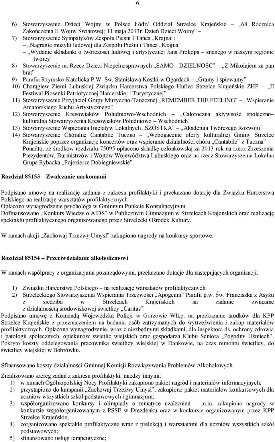 Prokopa znanego w naszym regionie twórcy 8) Stowarzyszenie na Rzecz Dzieci Niepełnosprawnych SAMO - DZIELNOŚĆ Z Mikołajem za pan brat 9) Parafia Rzymsko-Katolicka P.W. Św.