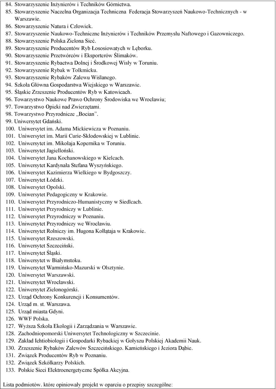 Stowarzyszenie Przetwórców i Eksporterów Ślimaków. 91. Stowarzyszenie Rybactwa Dolnej i Środkowej Wisły w Toruniu. 92. Stowarzyszenie Rybak w Tolkmicku. 93. Stowarzyszenie Rybaków Zalewu Wiślanego.