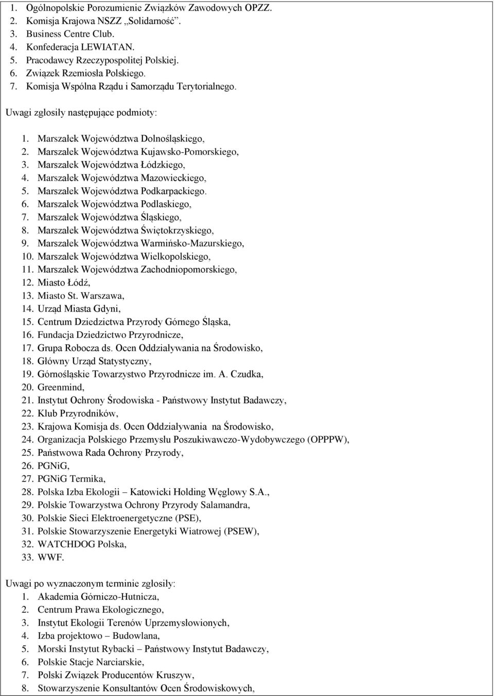 Marszałek Województwa Kujawsko-Pomorskiego, 3. Marszałek Województwa Łódzkiego, 4. Marszałek Województwa Mazowieckiego, 5. Marszałek Województwa Podkarpackiego. 6.