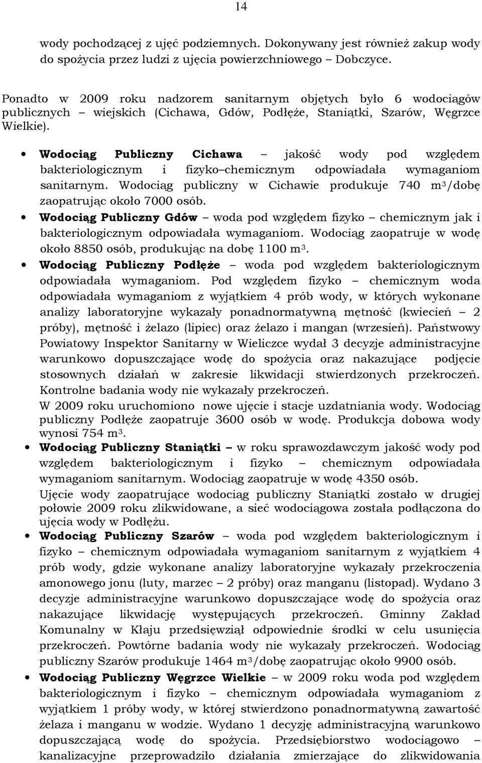 Wodociąg Publiczny Cichawa jakość wody pod względem bakteriologicznym i fizyko chemicznym odpowiadała wymaganiom sanitarnym.
