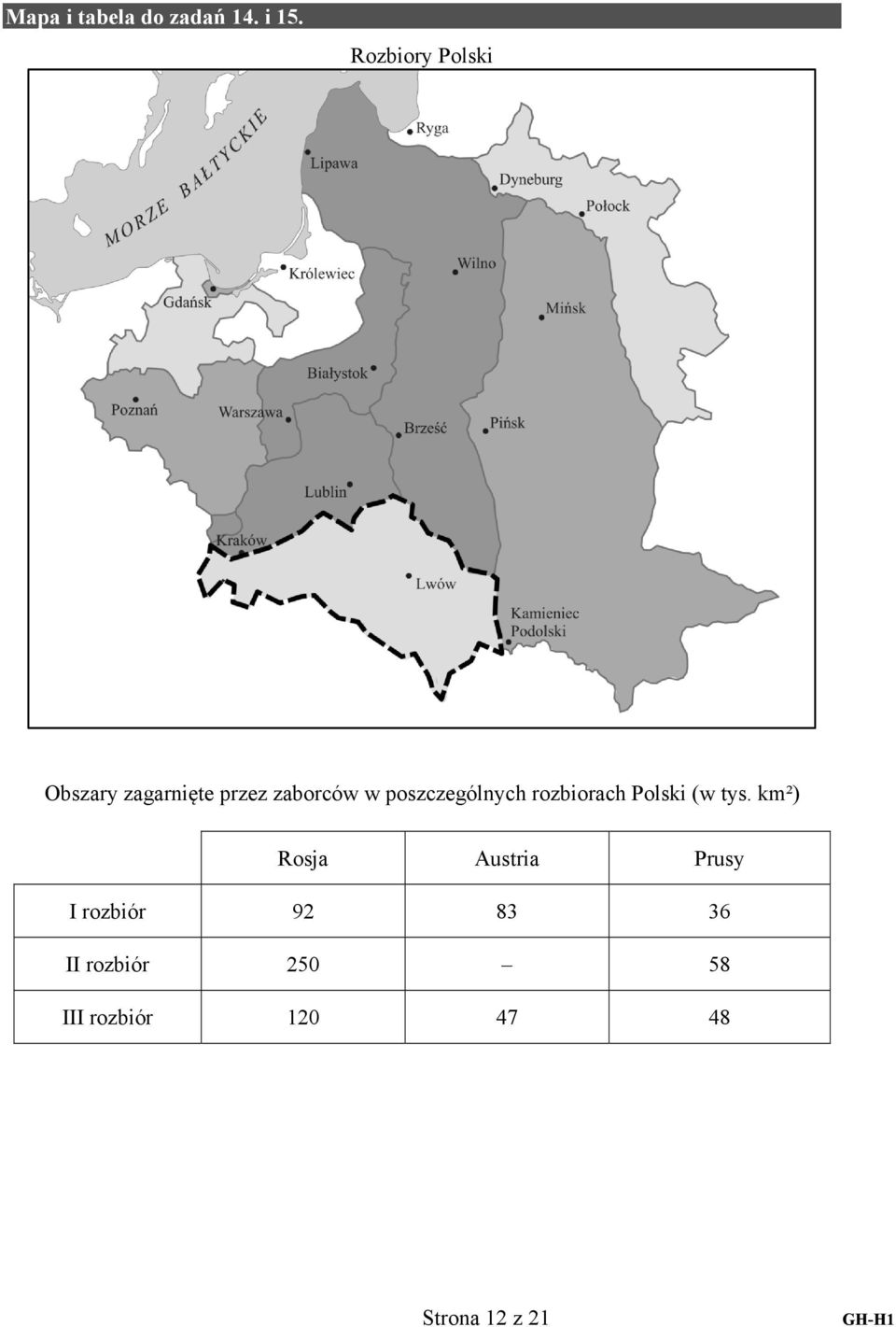poszczególnych rozbiorach Polski (w tys.