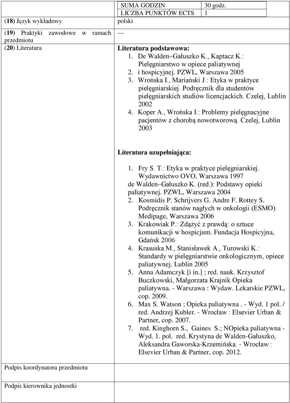 Podręcznik dla studentów pielęgniarskich studiów licencjackich. Czelej, Lublin 2002 4. Koper A., Wrońska I.: Problemy pielęgnacyjne pacjentów z chorobą nowotworową.