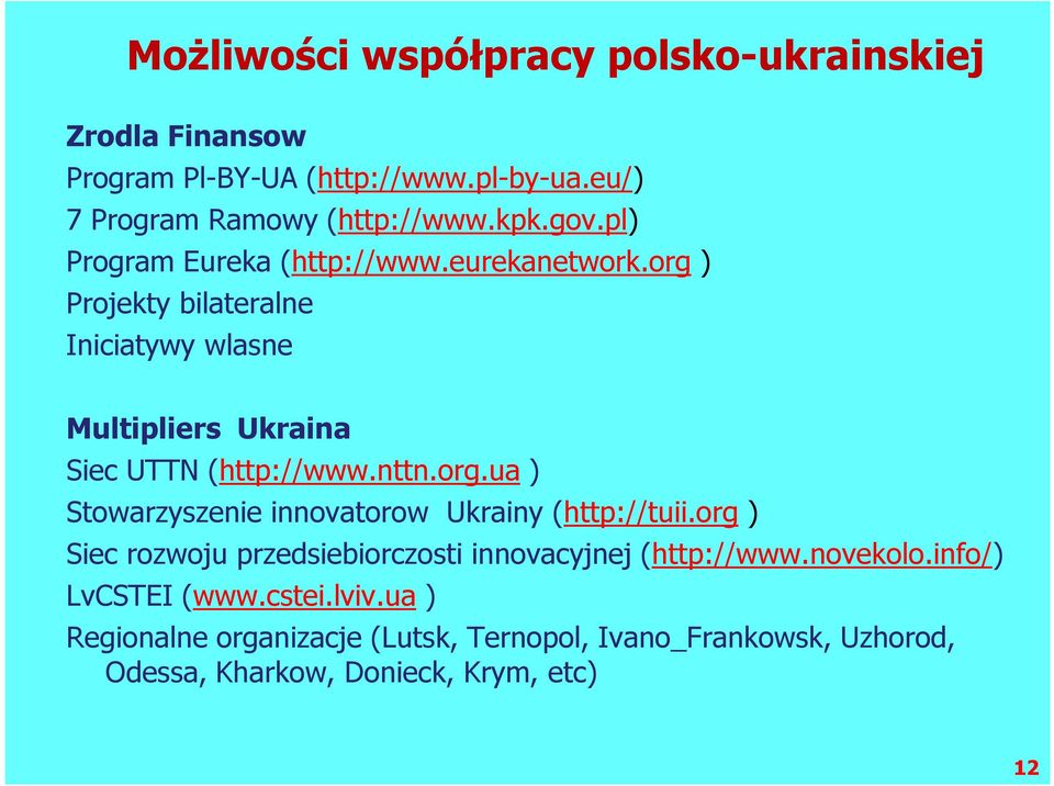 org.ua ) Stowarzyszenie innovatorow Ukrainy (http://tuii.org ) Siec rozwoju przedsiebiorczosti innovacyjnej (http://www.novekolo.