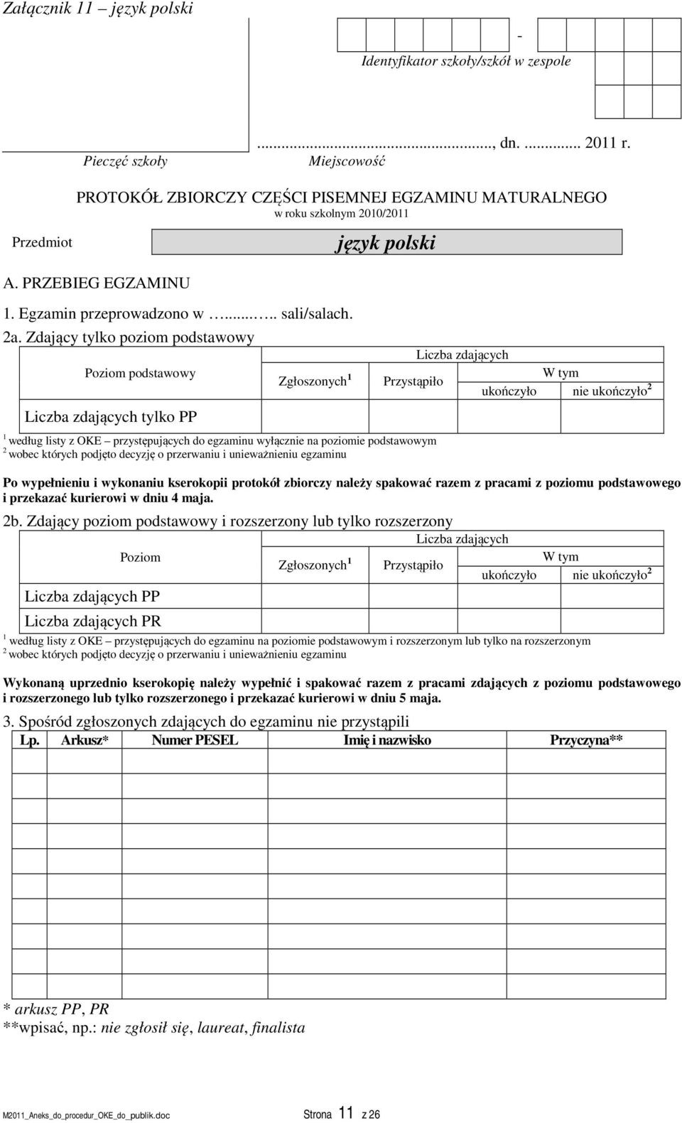 Zdający tylko poziom podstawowy Poziom podstawowy Liczba zdających tylko PP Zgłoszonych 1 język polski 1 według listy z OKE przystępujących do egzaminu wyłącznie na poziomie podstawowym 2 wobec