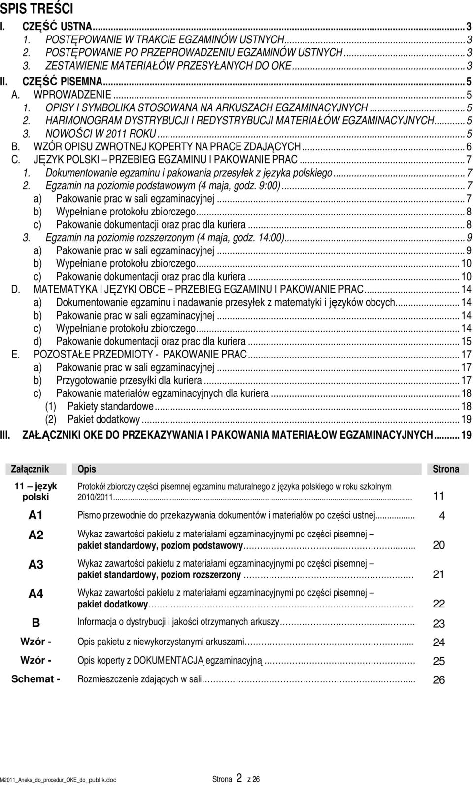 NOWOŚCI W 2011 ROKU... 5 B. WZÓR OPISU ZWROTNEJ KOPERTY NA PRACE ZDAJĄCYCH... 6 C. JĘZYK POLSKI PRZEBIEG EGZAMINU I PAKOWANIE PRAC... 7 1.