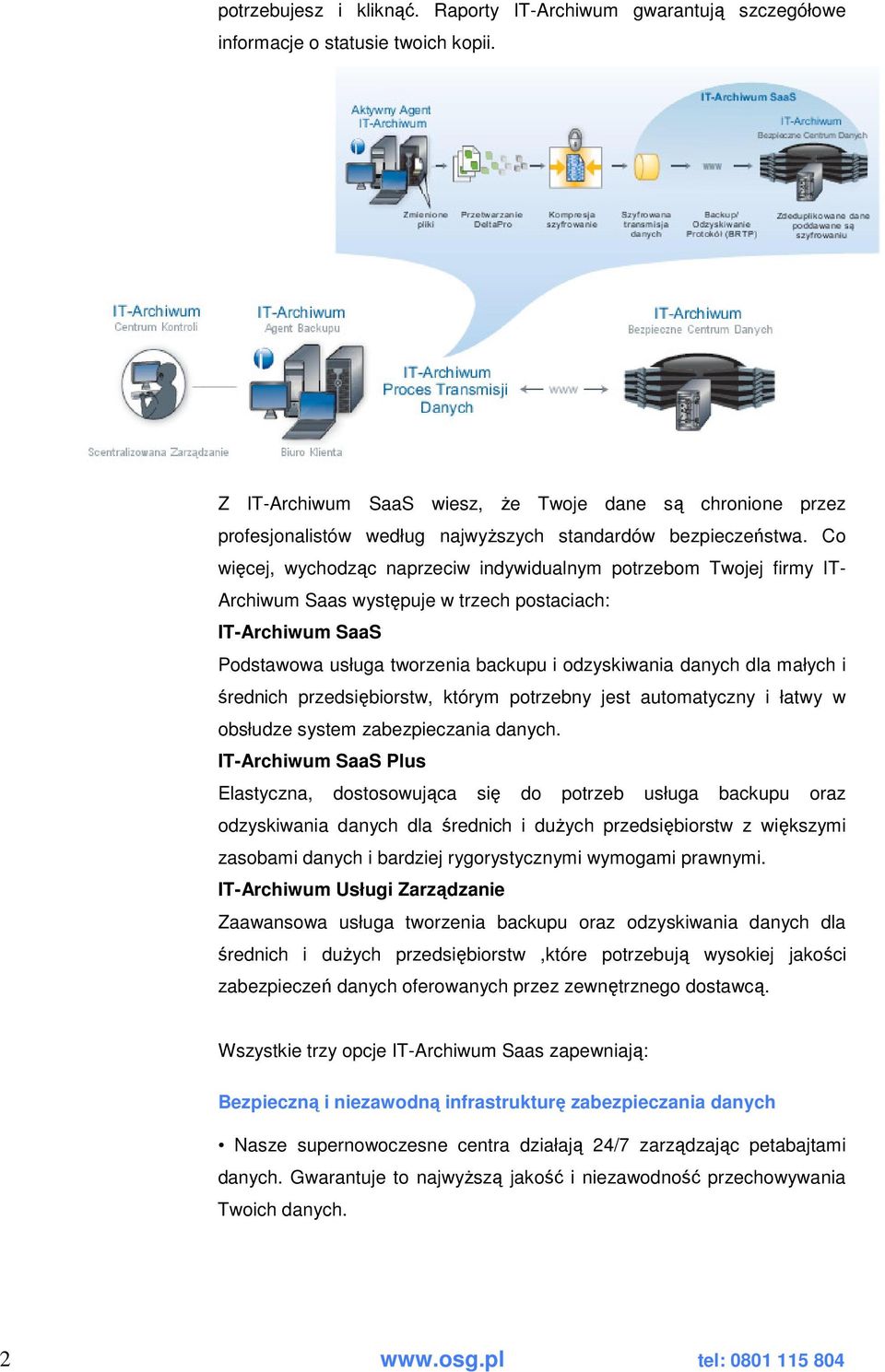 Co więcej, wychodząc naprzeciw indywidualnym potrzebom Twojej firmy IT- Archiwum Saas występuje w trzech postaciach: IT-Archiwum SaaS Podstawowa usługa tworzenia backupu i odzyskiwania danych dla